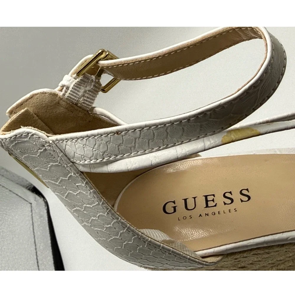 Guess Hadwinn-R White Snakeskin Espadrille Wedge Sandals Womens 11M WGHADWINN-R